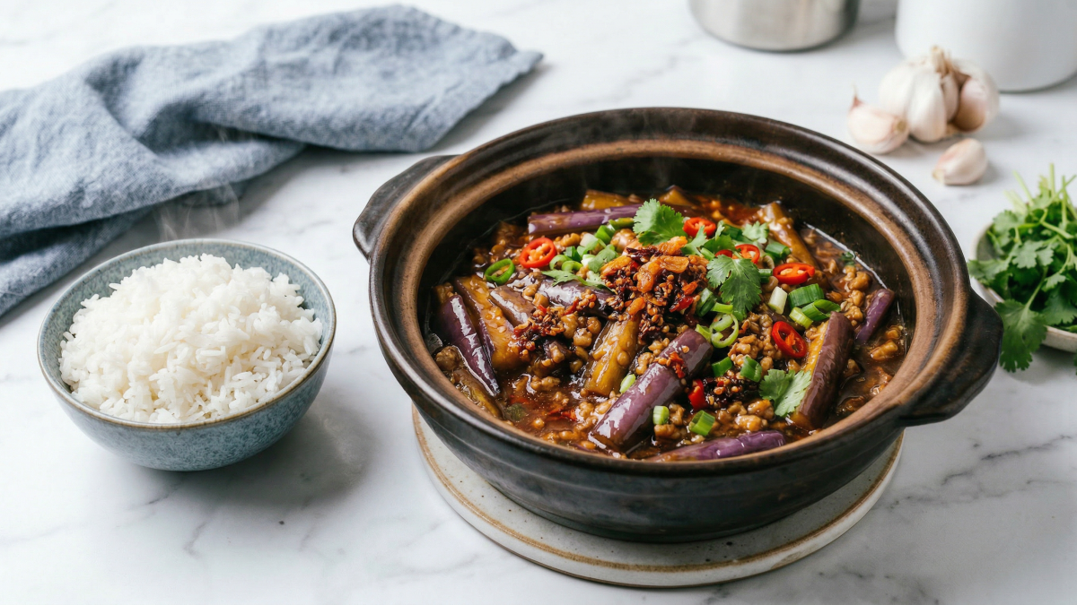 Spicy Aubergine with Dried Shrimp Chilli Oil
