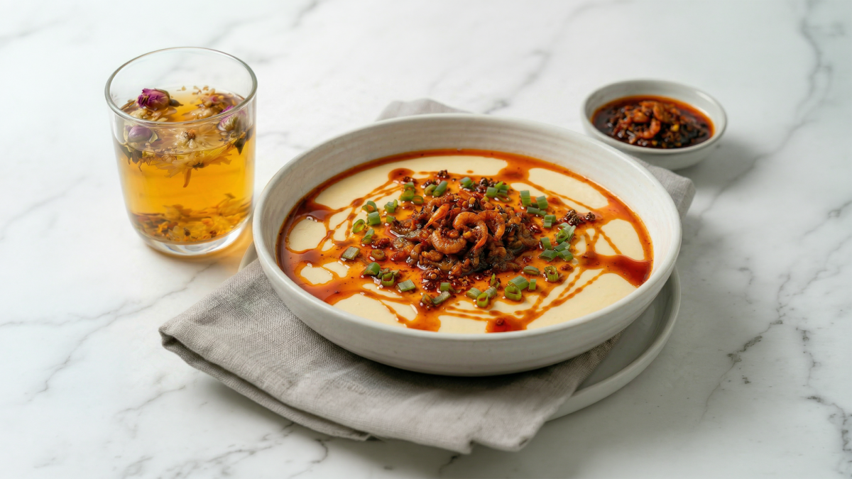 Spicy Steamed Egg with Dried Shrimp Chilli Oil