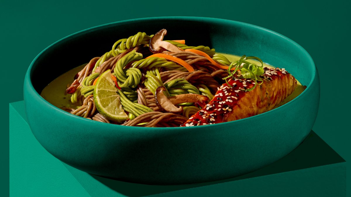 Teriyaki Salmon 4‑Flavour Noodles with Matcha Broth