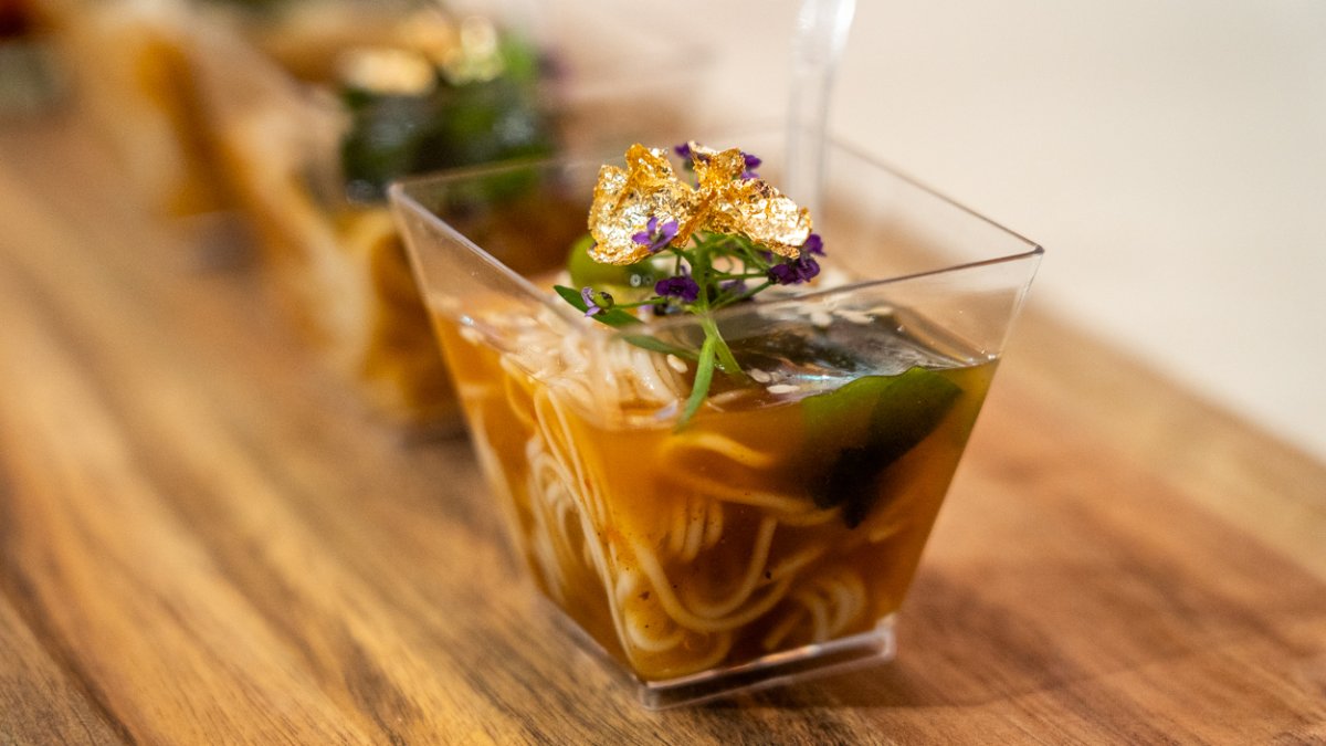 Chilled Somen Noodles, Hijiki Seaweed, Sesame and Soy Yuzu Chilli Canapé